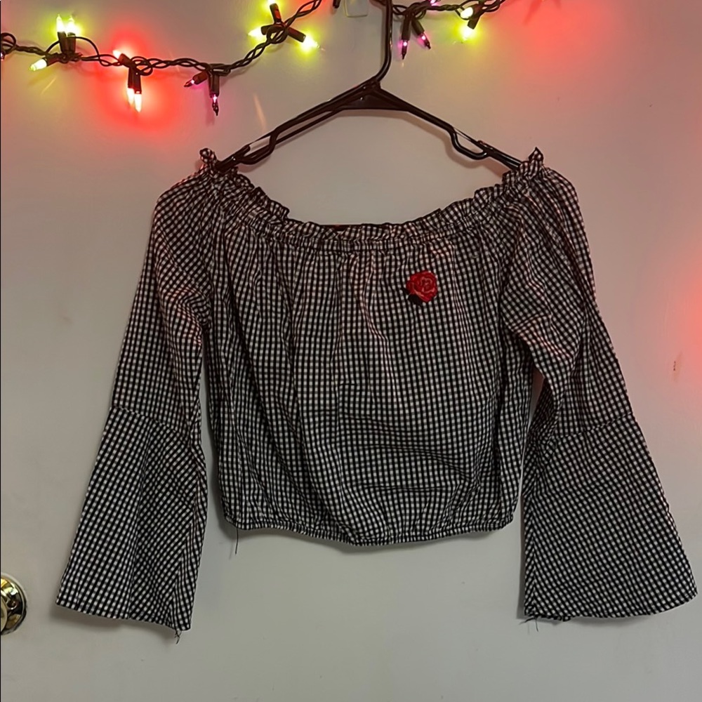 Black and White Gingham Off-Shoulder Top